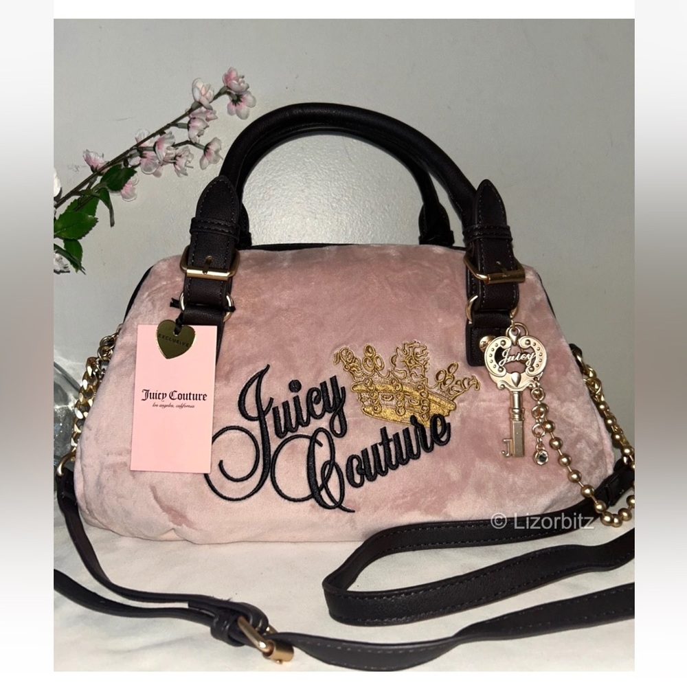 NEW! NWT JUICY COUTURE The Key To Juicy Velour Satchel Bag Dusty Blush Pink